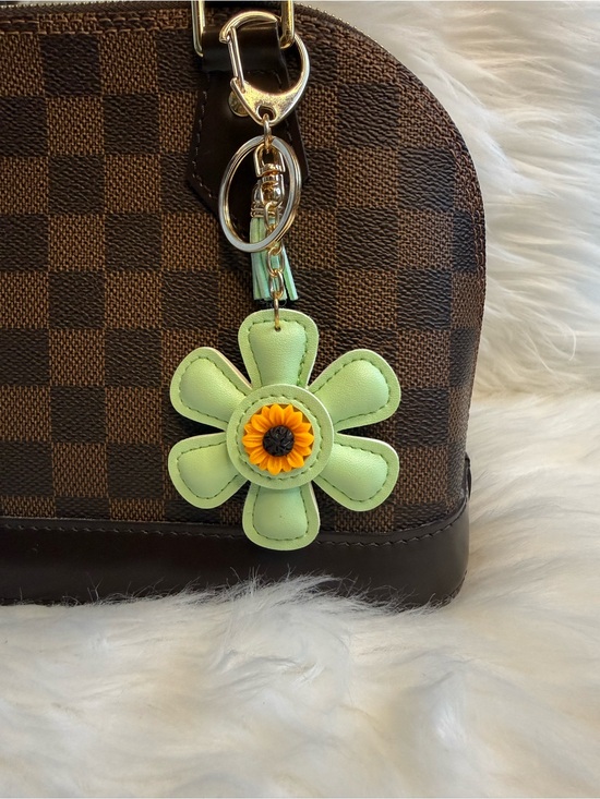 Accessories - Mint green Faux Leather Flower Bag Charm Keychain New Handmade Purse Accessories